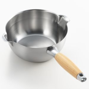 Yoshikawa - Aikata Double Spouted Stainless Steel Sauce Pan,Wooden Handle , 18 CM / 1.7 Litre capacity , Compatible with all types of hobs , made in Japan