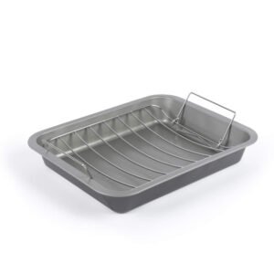 Salter Essentials 41cm Roasting Tray with Rack – Non-Stick, Durable Carbon Steel Roaster, Dishwasher Safe, Easy-Clean, PFOA-Free, Made in the UK